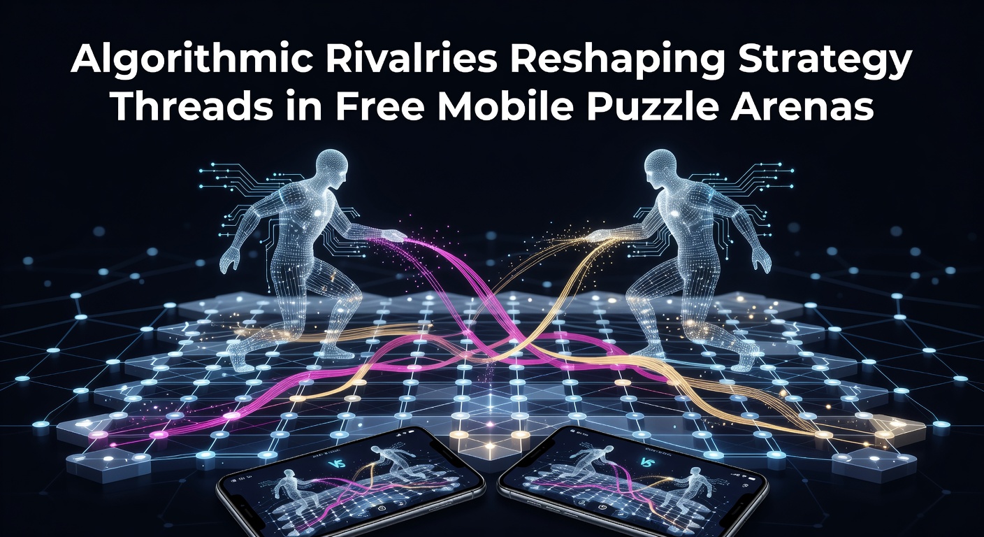 Illustration of competing algorithms influencing puzzle game mechanics on mobile devices