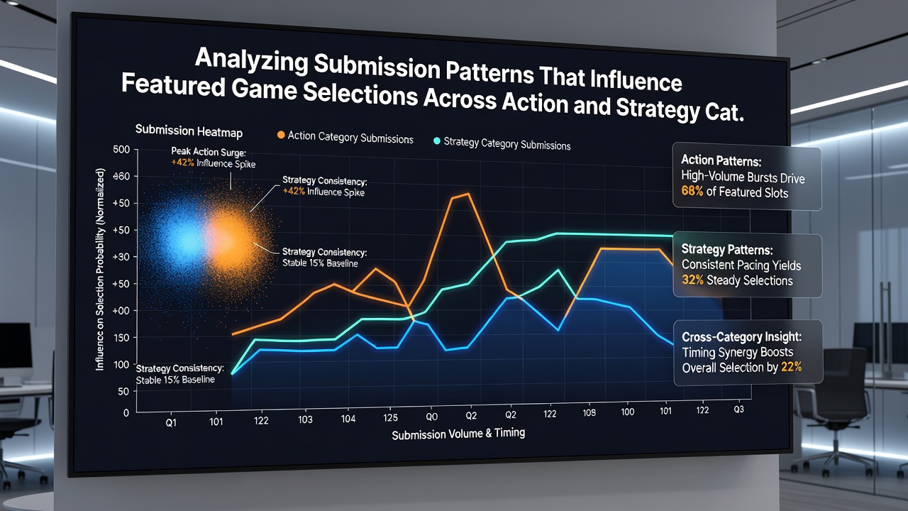 Chart comparing feature selection rates between action and strategy game submissions over six months