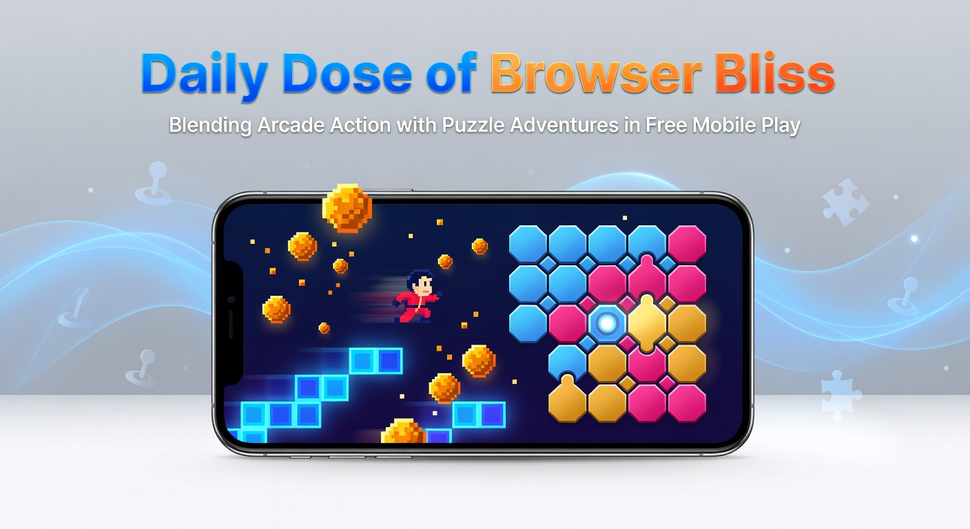 Vibrant screenshot of a mobile browser game featuring fast-paced arcade shooting intertwined with puzzle elements like matching colored blocks to unlock paths