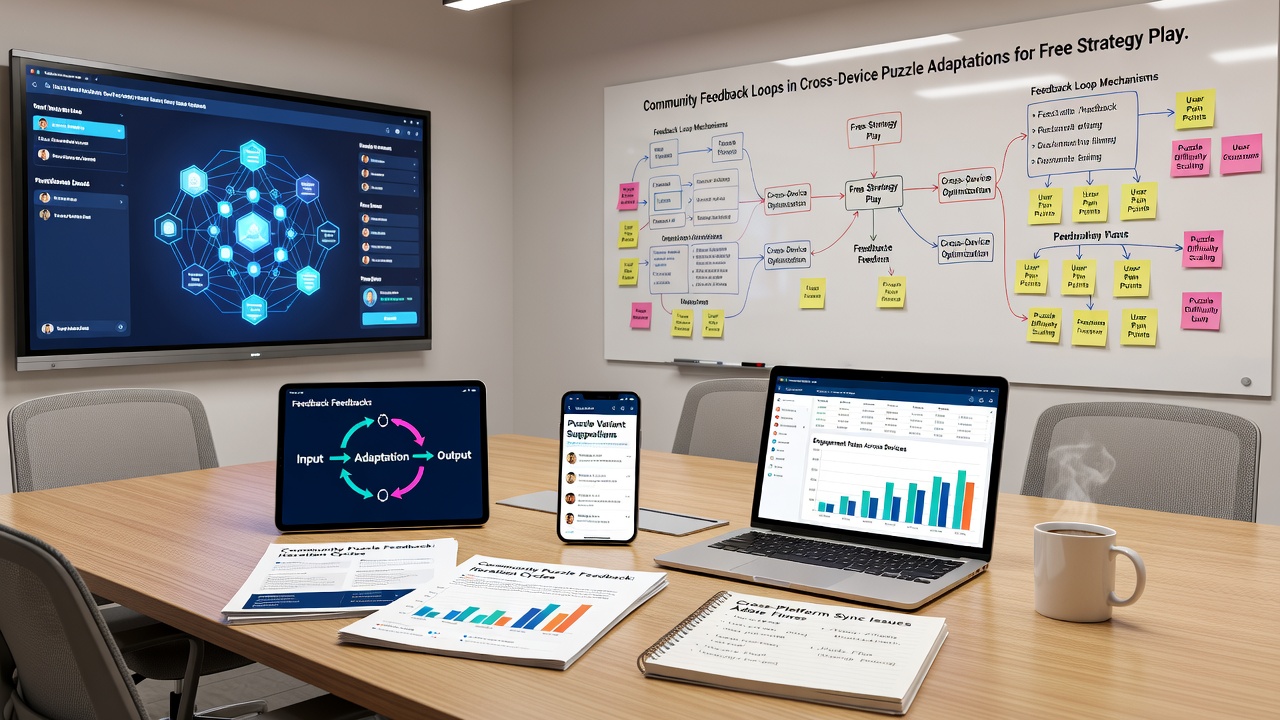 Analytics dashboard displaying player engagement metrics for cross-device puzzle adaptations