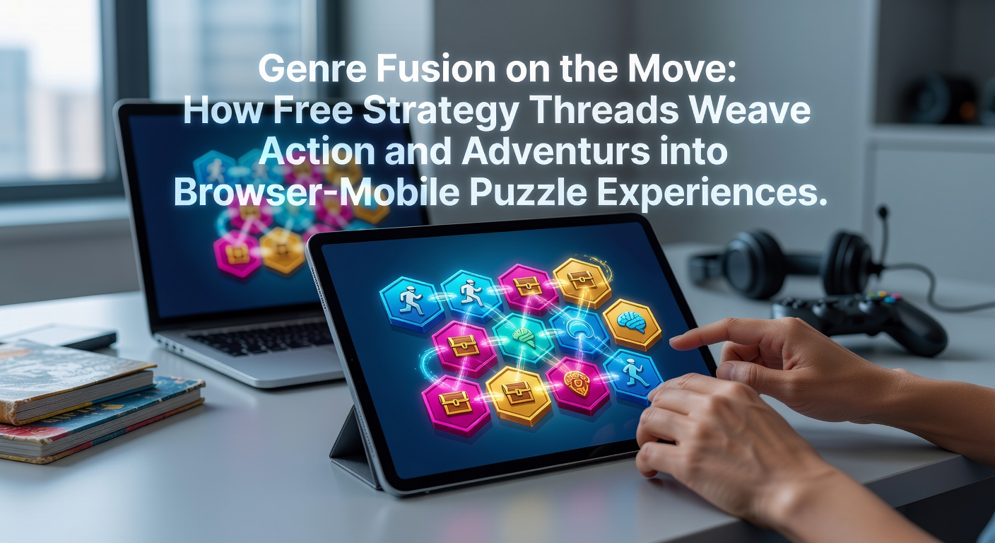 Browser and mobile puzzle games displaying integrated strategy layers with action adventure elements on portable screens
