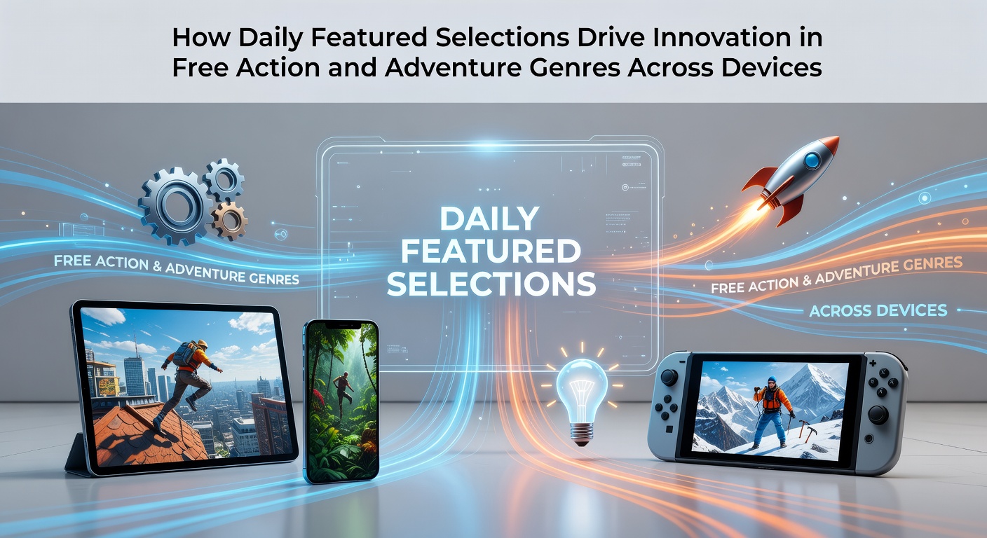 Daily featured selections highlighting action and adventure games across mobile, browser, and console devices