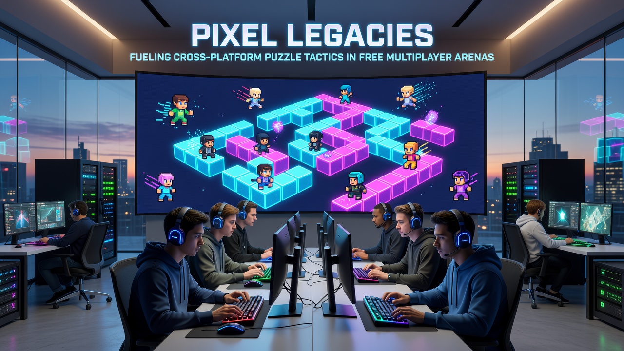 Multiplayer arena interface showing pixel legacy puzzle elements in active cross-platform session