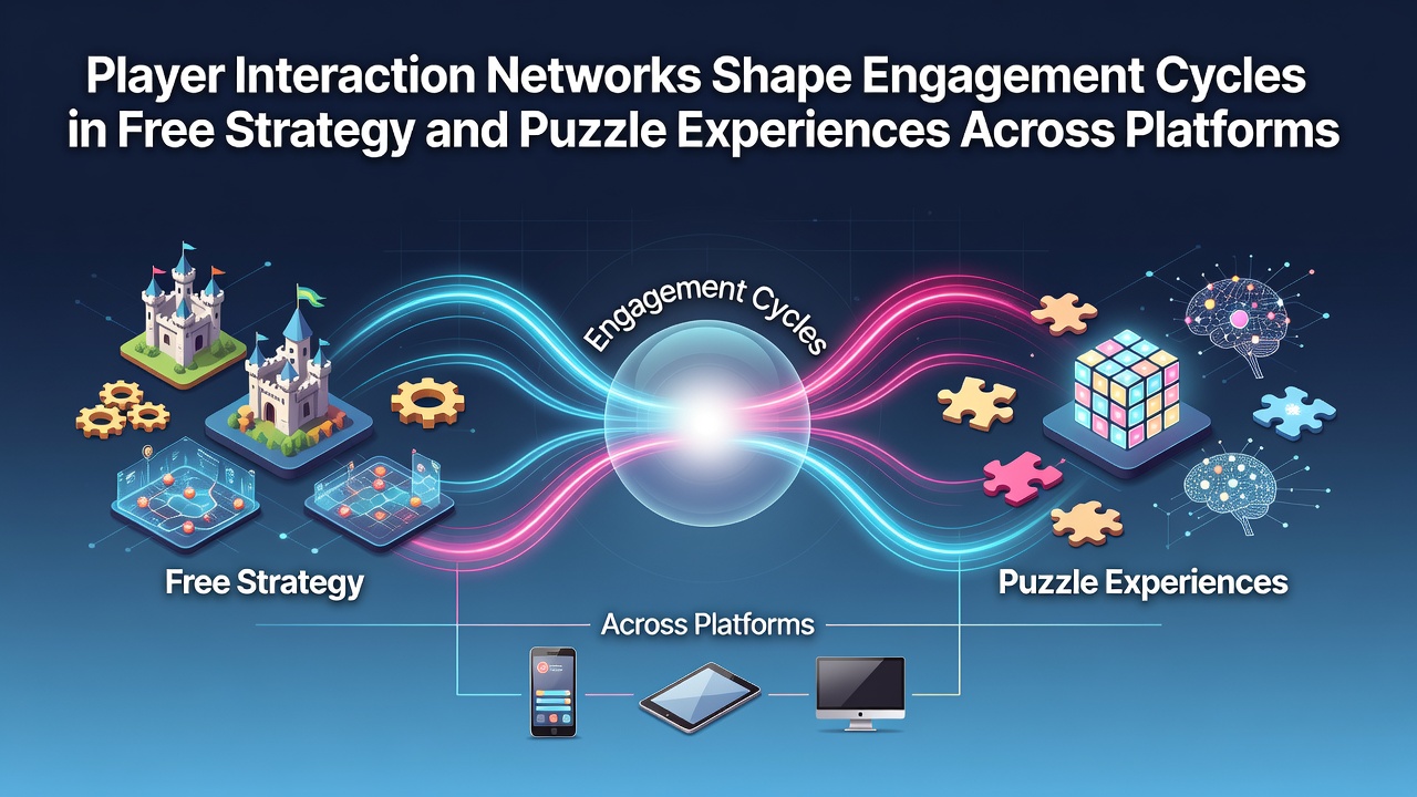 Visualization of player interaction networks connecting users across mobile and browser platforms in strategy and puzzle games