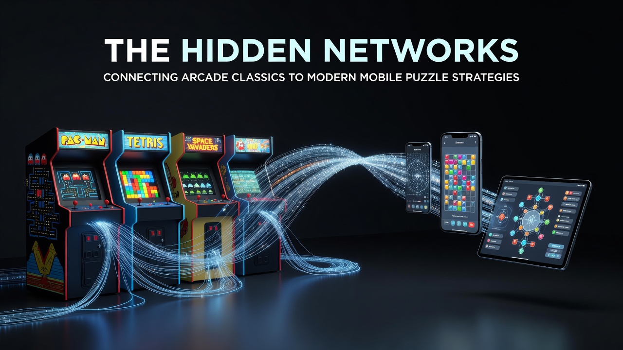 Close-up of puzzle game grids on mobile screens showing pattern similarities to classic arcade layouts