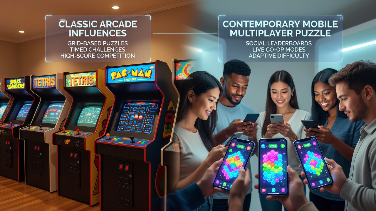 Mobile puzzle interface displaying shared timers and multiplayer power-up exchanges